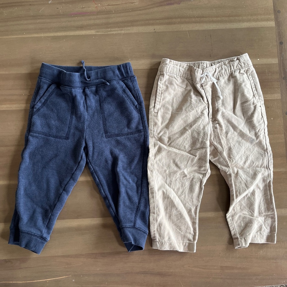 Janie and Jack pants bundle: Navy cotton and Tan Linen blend